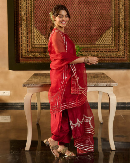 Jugni Maroon Solid Chanderi Suit Set