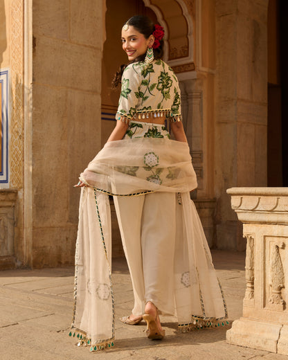 Opal Grey Printed Chanderi Suit Set