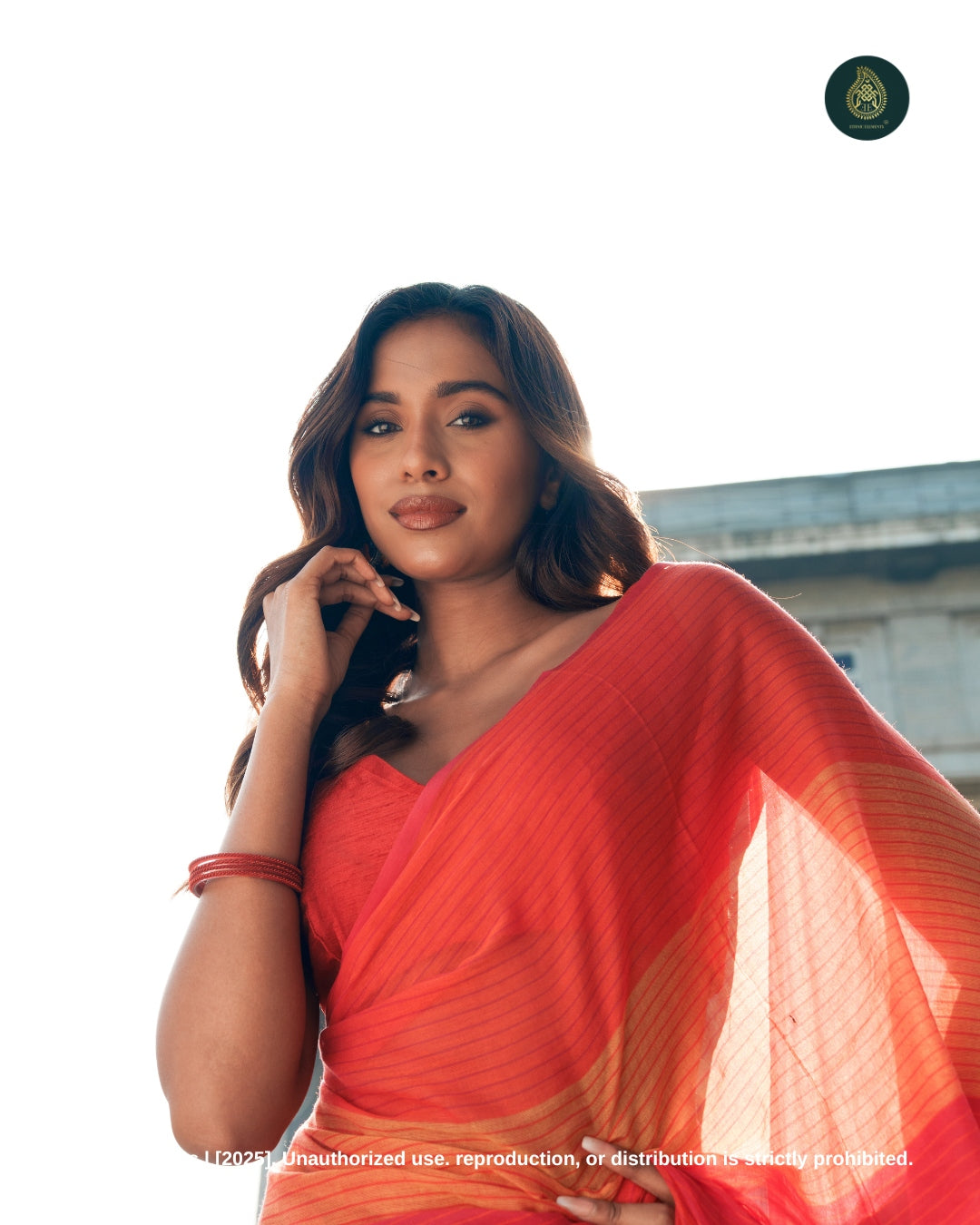 Sunset Glow Handwoven Mul Cotton Saree With Playful Checks & Tassels