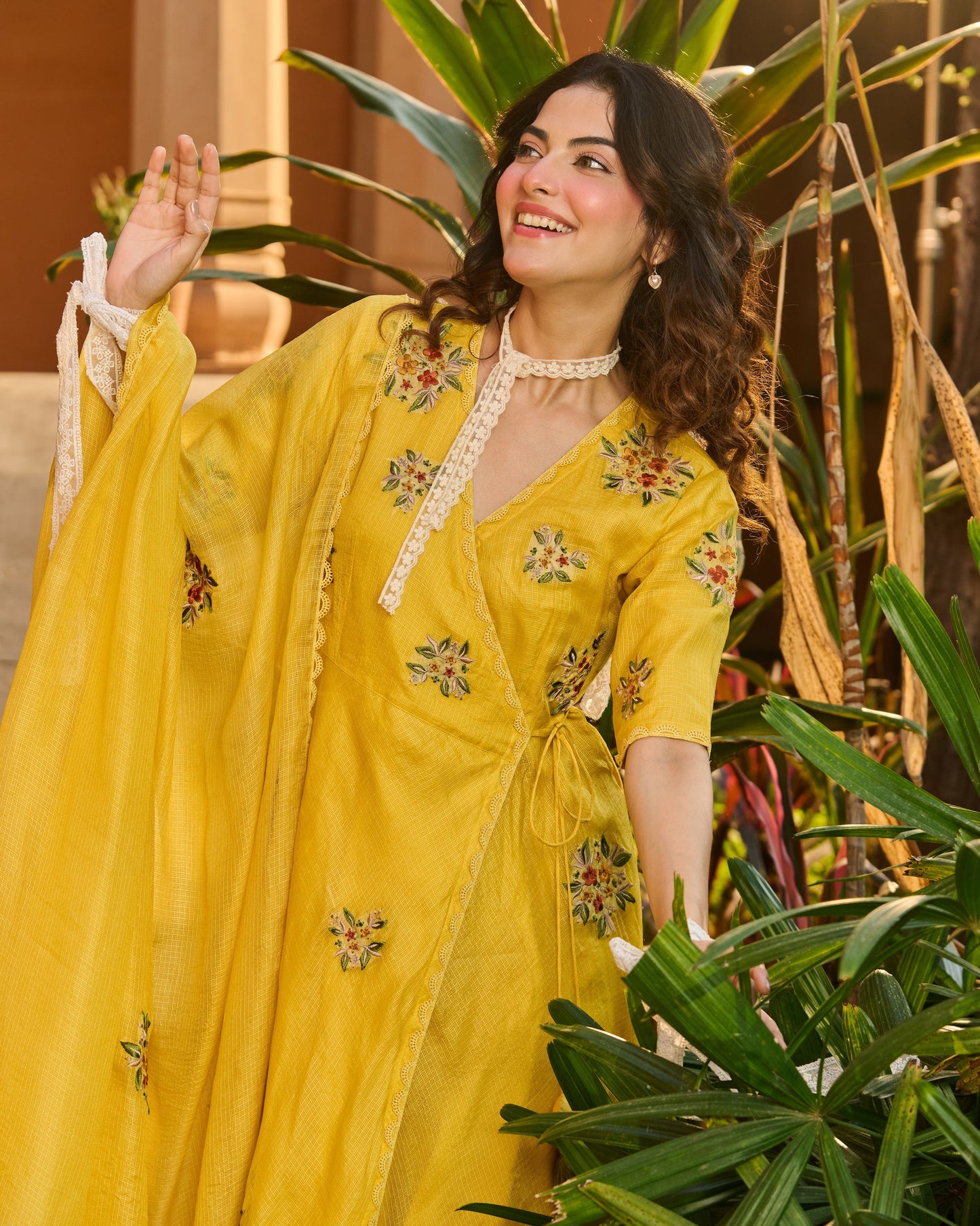 Kesari Yellow Embroidered Doria Suit Set