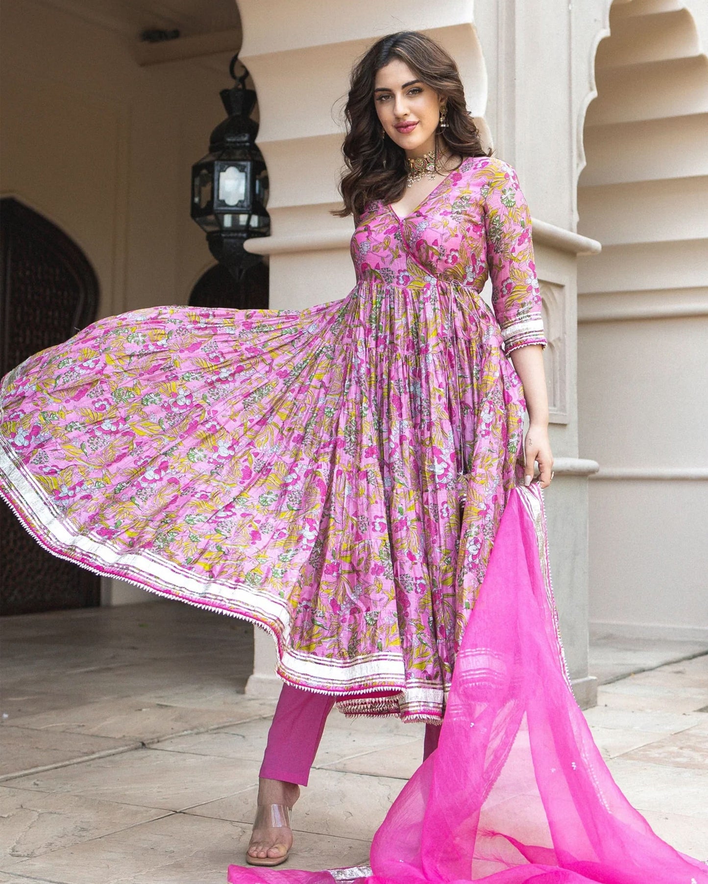 Yelena Chanderi Angrakha Suit Set