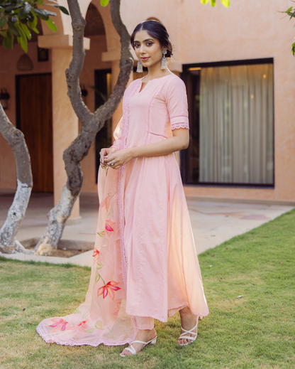 Tide Pink Handpainted Cotton Suit Set