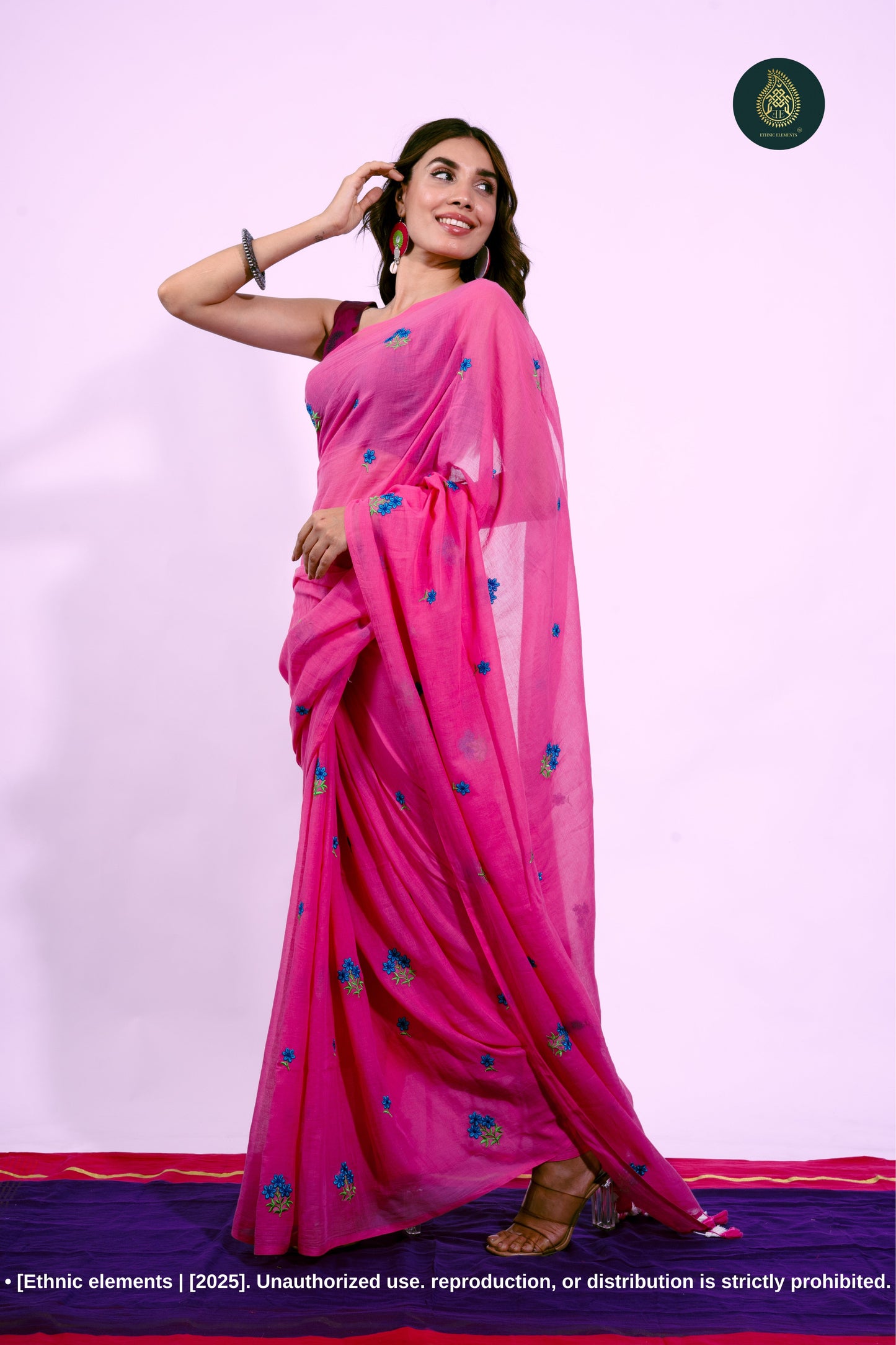 Gulzar - Mul Mul Cotton Solid Saree - Rose Blush