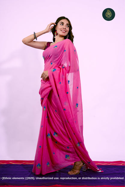Gulzar - Mul Mul Cotton Solid Saree - Rose Blush
