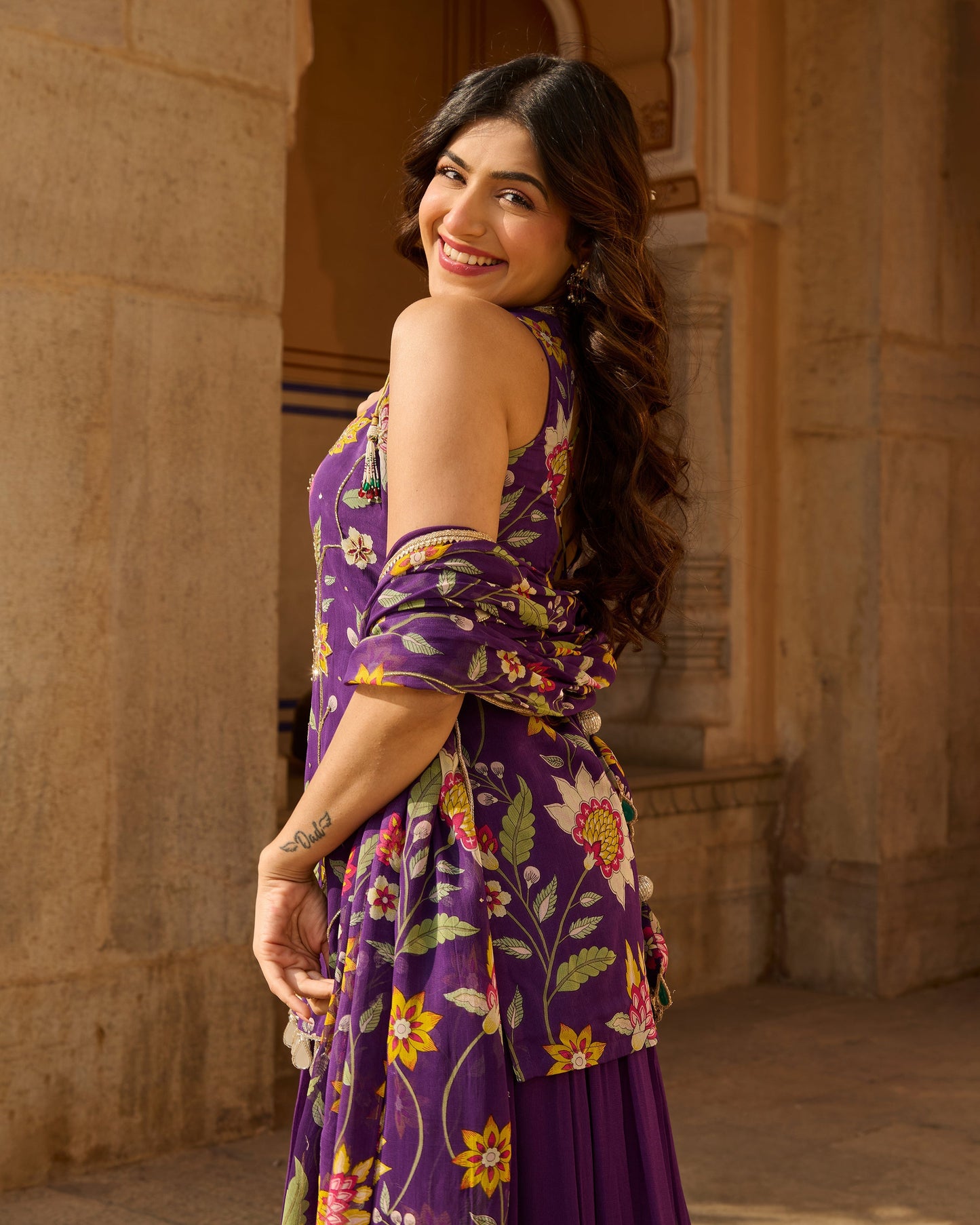 Deewan Purple Printed Georgette Suit Set