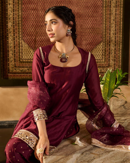 Ira Plum Solid Chanderi Farsi Salwar Set
