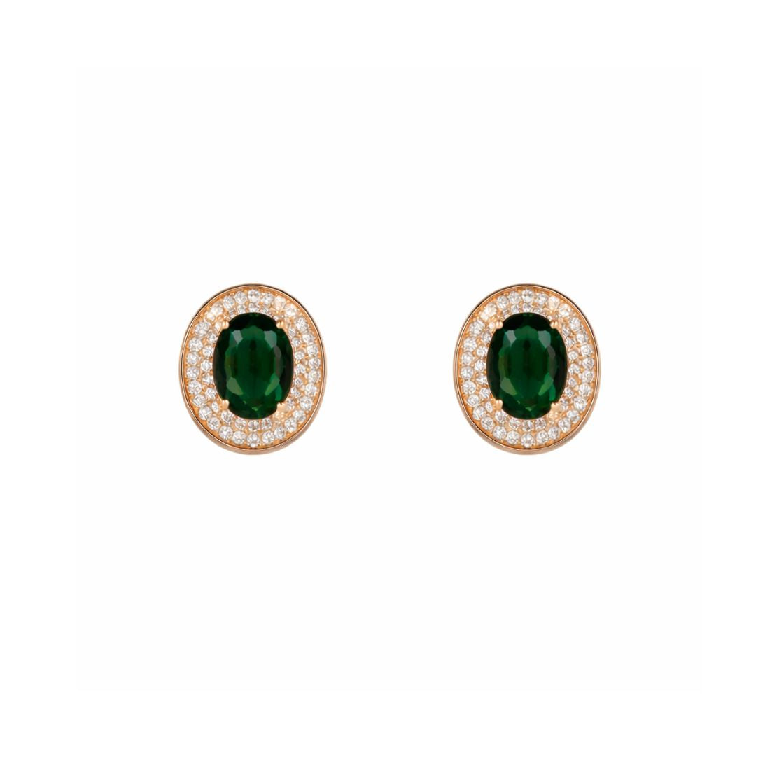 Rose Gold Green Oval Necklace Set for Women And Girls