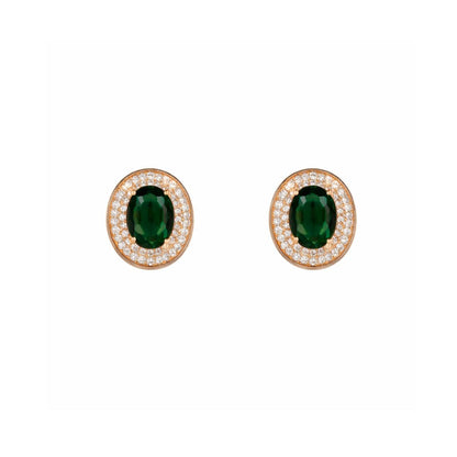 Rose Gold Green Oval Necklace Set for Women And Girls