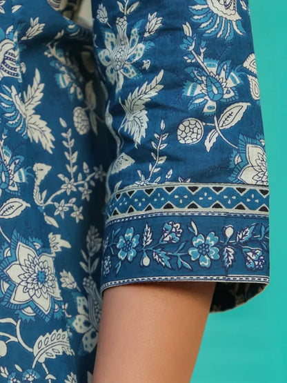 Women Blue Floral A-line Top