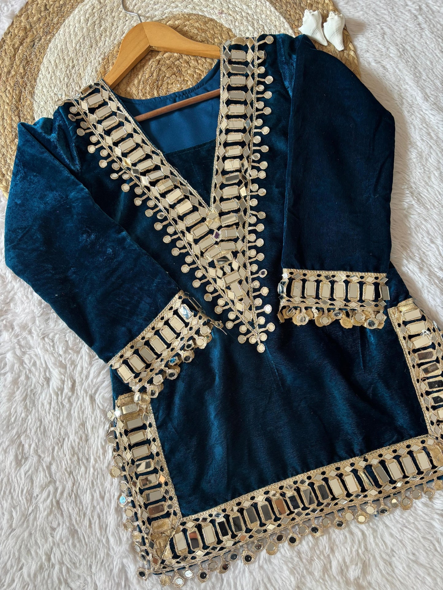 Ethenika Originals Mirror Work Velvet Kurti Palazzo Set
