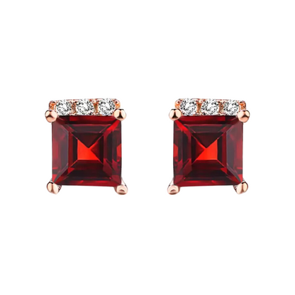 Blood Red Stone Square Stud Earrings for Girls and Women Copper Stud Earring