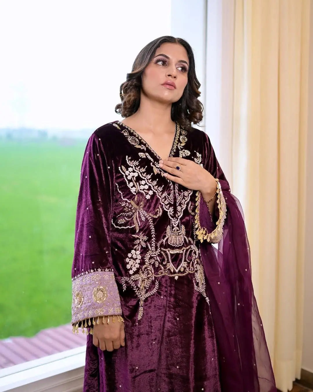 Winter Special Embroidery kodi work Velvet Kurti Pant Dupatta Set - Premium  from Ethenika.com  - Just INR 3290! Shop now at Ethenika.com 