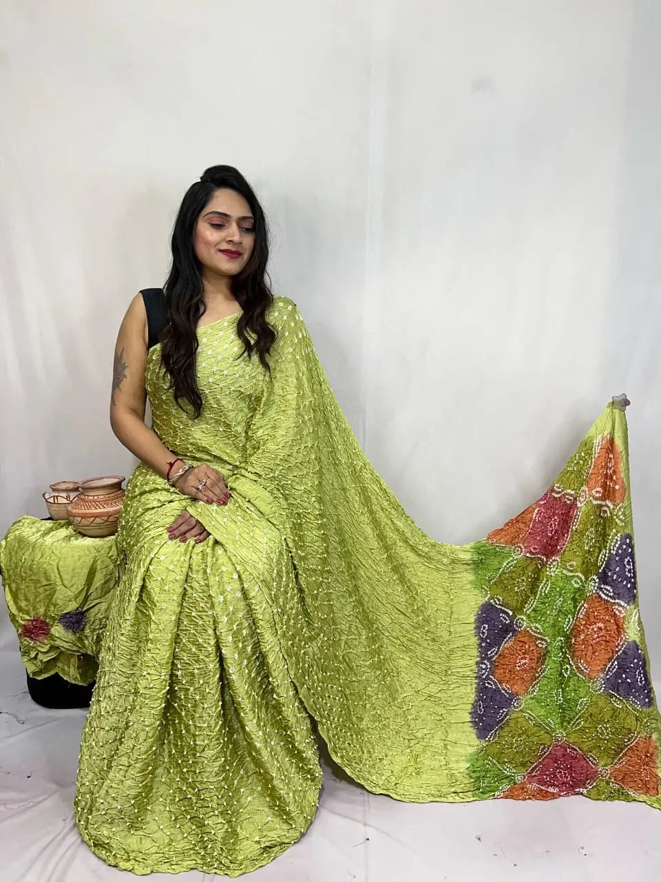 Pure Modal Silk Barik Bandhej Lagdi Pallu Bandhani Saree - Premium  from Ethenika.com  - Just INR 5990! Shop now at Ethenika.com 