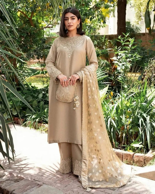 Georgette Zari Embroidery Stone neck work  kurti Pant Dupatta Set - Premium  from Ethenika.com - Just INR 2490! Shop now at Ethenika.com 