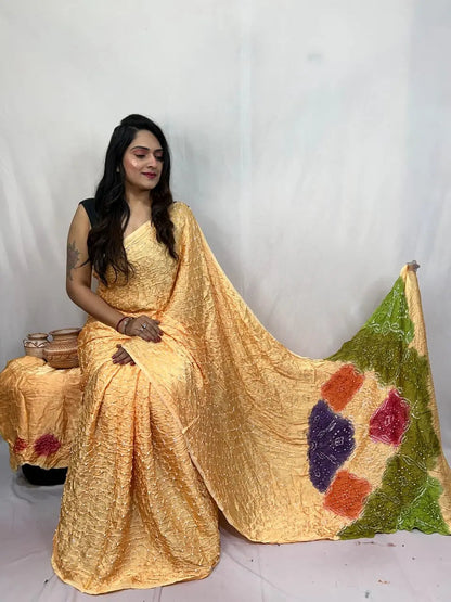 Pure Modal Silk Barik Bandhej Lagdi Pallu Bandhani Saree - Premium  from Ethenika.com  - Just INR 5990! Shop now at Ethenika.com 