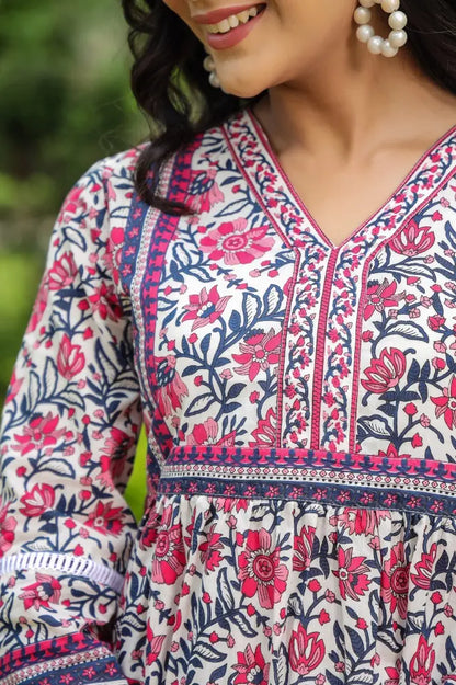 Floral Print Cotton Empire Top