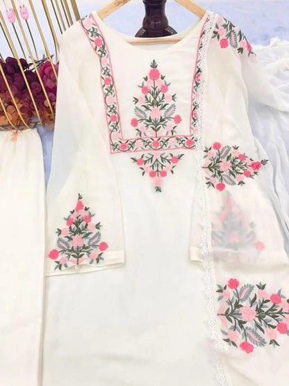 Georgette Embroidery work Kurti Pant Dupatta Set - Premium  from Ethenika.com - Just INR 2190! Shop now at Ethenika.com 