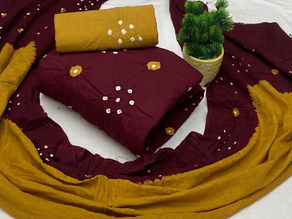 Cotton Dual Contrast Hand Crafted Kutch Bandhani Dress Material (Unstitched) - Premium  from Ethenika.com - Just INR 1490! Shop now at Ethenika.com 