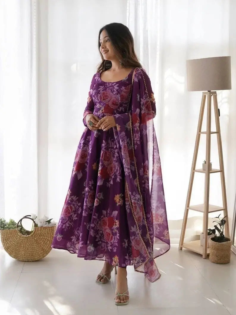 Organza Floral Digital Print Flair Dress Suit - Premium  from Ethenika.com - Just INR 1590! Shop now at Ethenika.com 