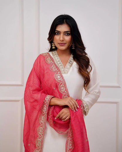 Cotton Silk V neck embroidery work Kurti Pant Dupatta Set - Premium  from Ethenika.com - Just INR 2190! Shop now at Ethenika.com 