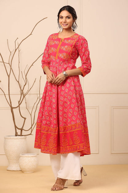 Women Fuchsia Ethnic Motifs Printed Anarkali Kurta