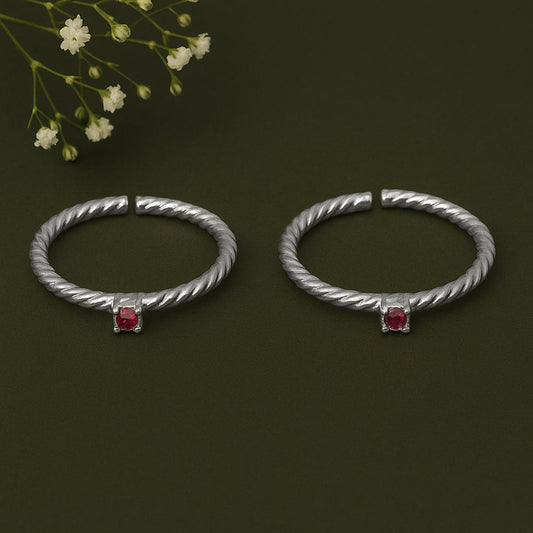 92.5 Sterling Silver Red Toe Ring