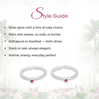 92.5 Sterling Silver Red Toe Ring