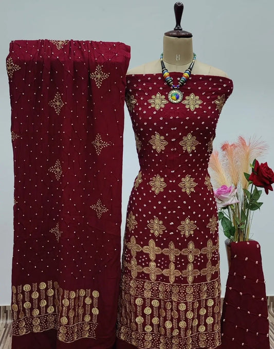 Reyon Embroidery Work Authentic Hand Crafted Kutch Bandhani Dress Material - Premium  from Ethenika.com  - Just INR 2190! Shop now at Ethenika.com 