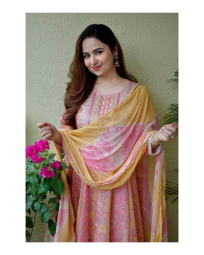 Beautiful Digital print with Embroidery lace work Anarkali Kurti with Sharara Dupatta Set ( Stitched) - Premium  from Ethenika.com - Just INR 2590! Shop now at Ethenika.com 
