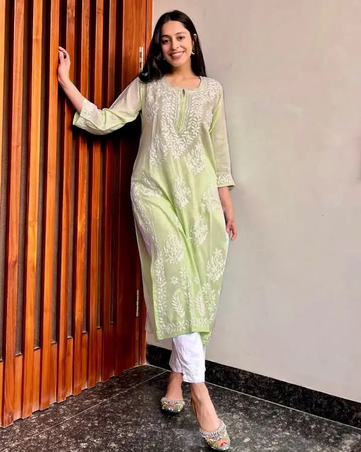 Chikankari Kurti Pant Set - Premium  from Ethenika.com - Just INR 1490! Shop now at Ethenika.com 