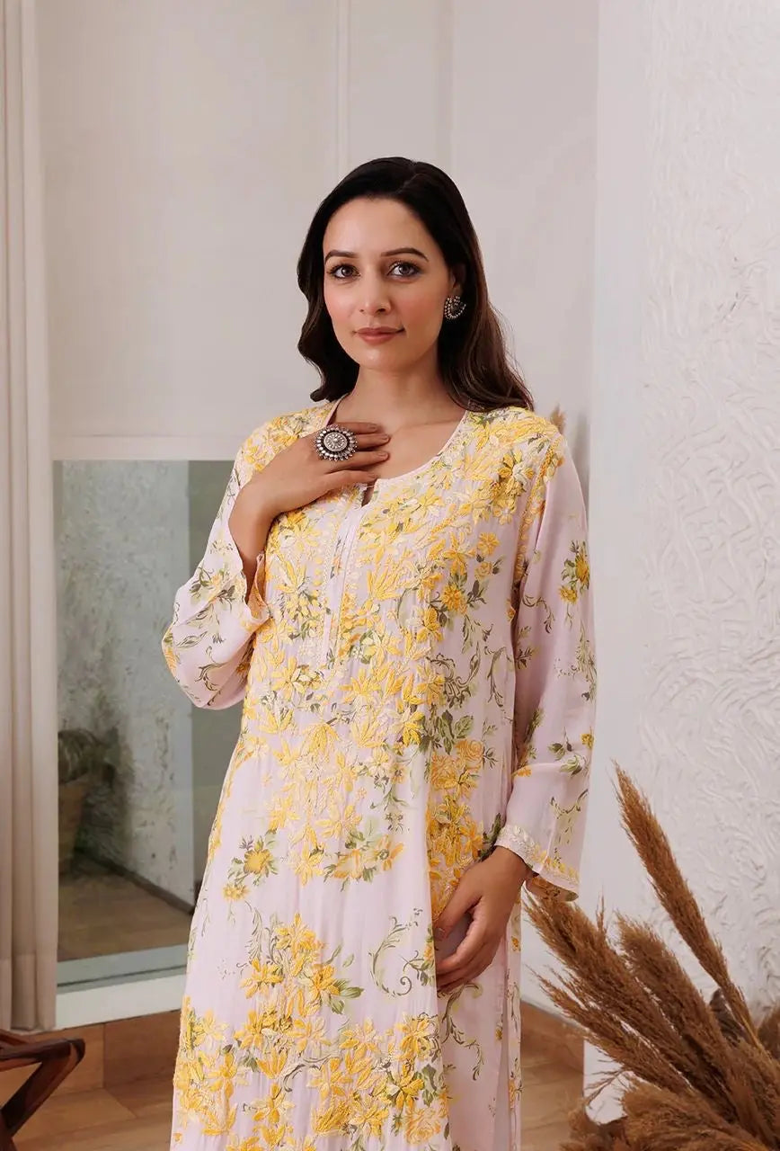 Thread Embroidery work Kurti Pant Set (Stitched) - Premium  from Ethenika.com - Just INR 2190! Shop now at Ethenika.com 
