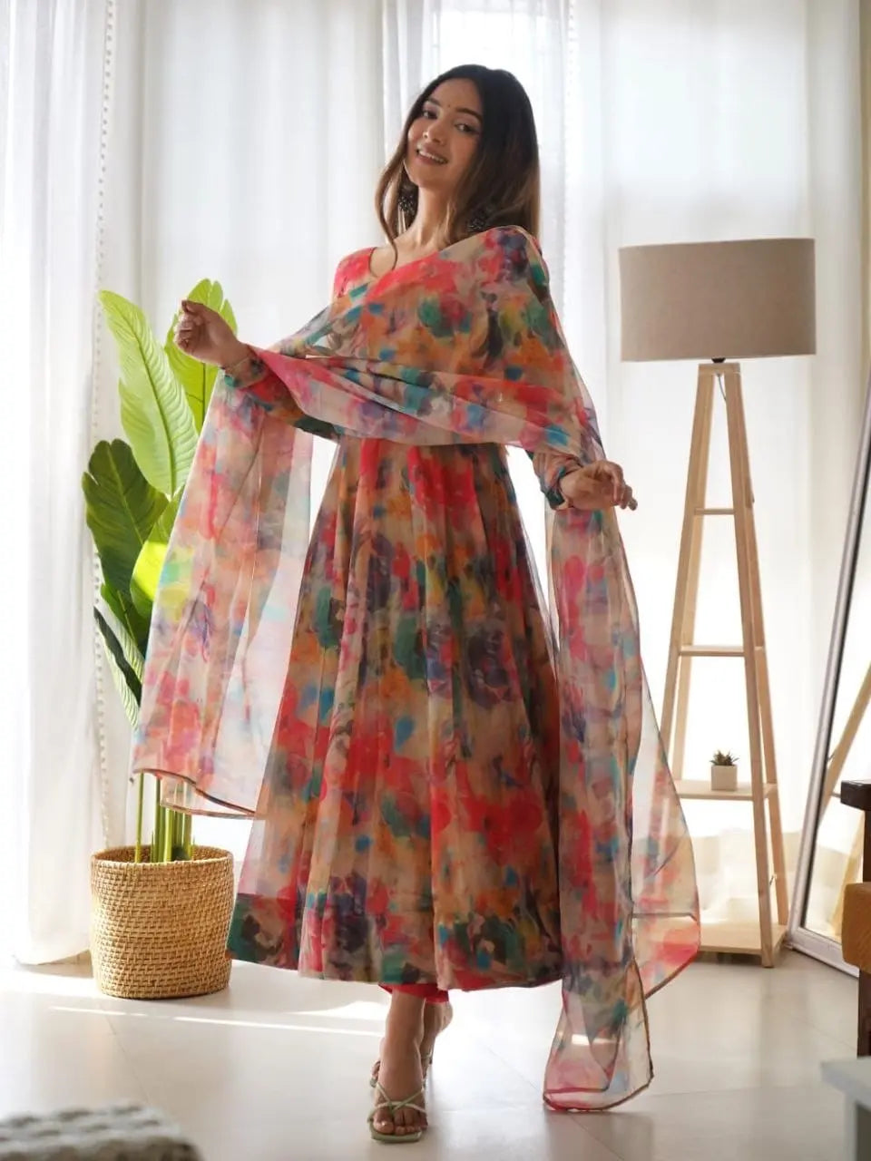 Organza Floral Digital Print Flair Dress Suit - Premium  from Ethenika.com - Just INR 1590! Shop now at Ethenika.com 
