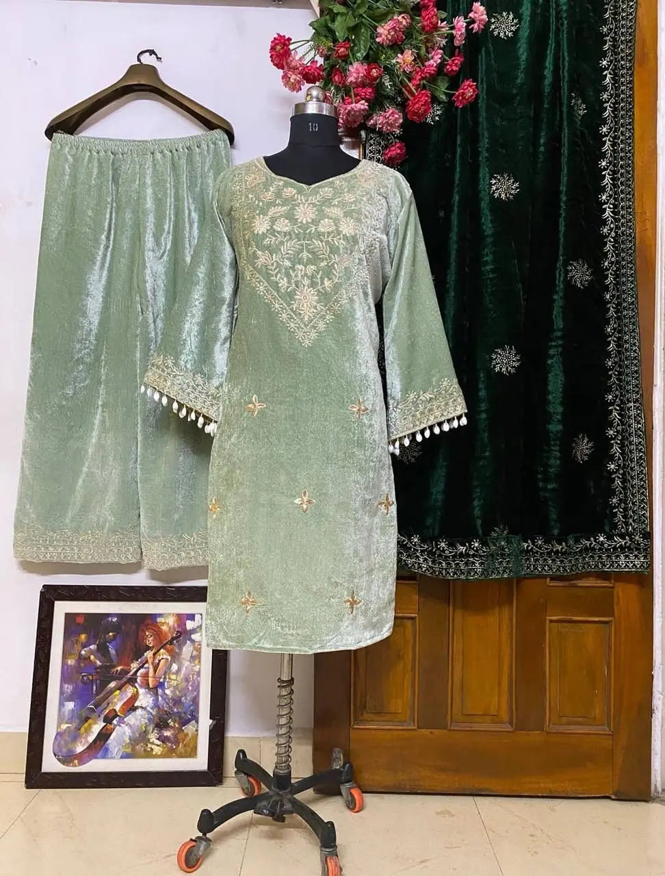 Thread Embroidery work Winter Velvet Suit (Stitched) - Premium  from Ethenika.com - Just INR 2590! Shop now at Ethenika.com 