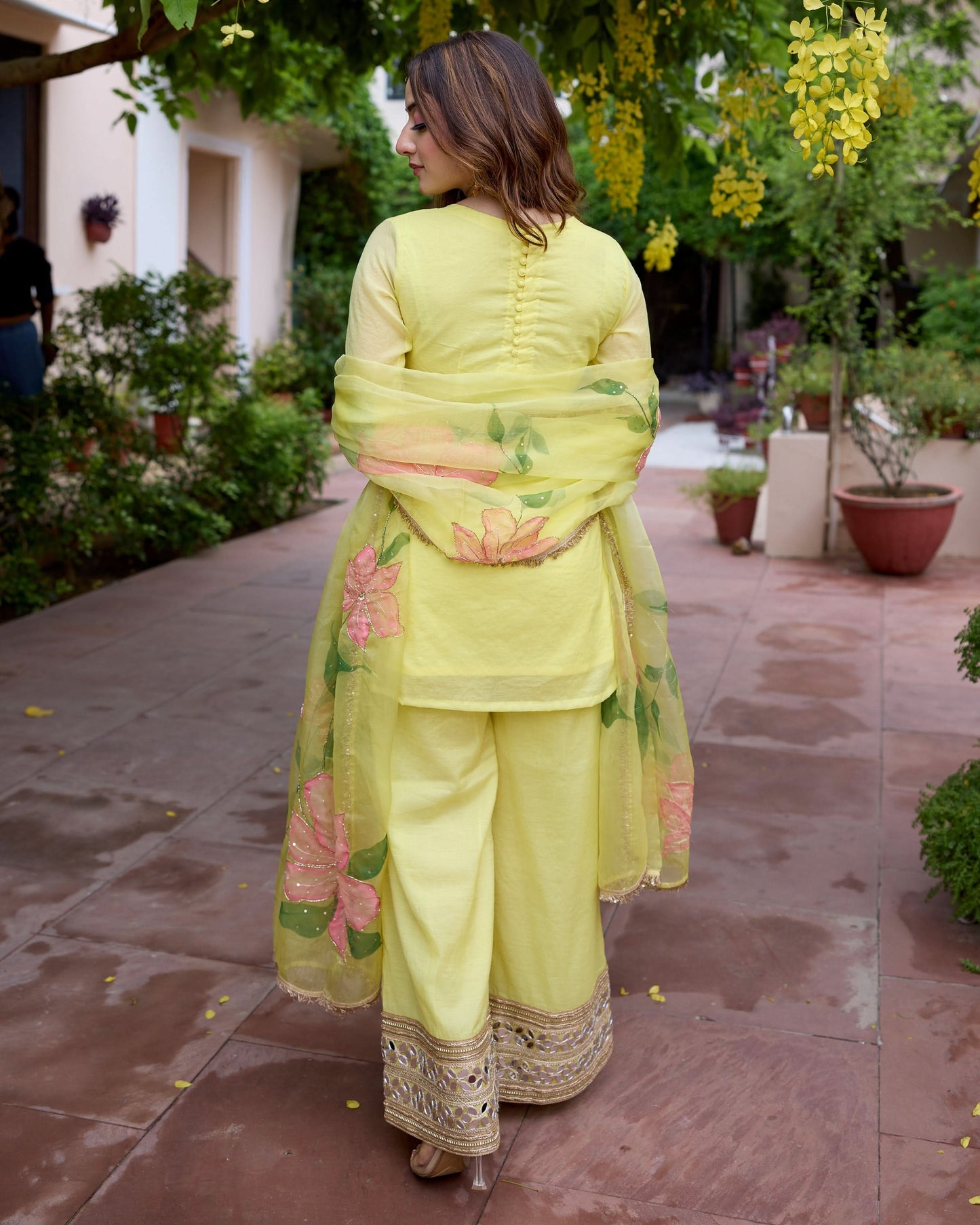 Jaswanti Yellow Handpainted Chanderi Suit Set 