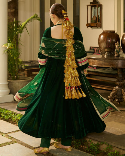 Bhavani Green Solid Velvet Suit Set