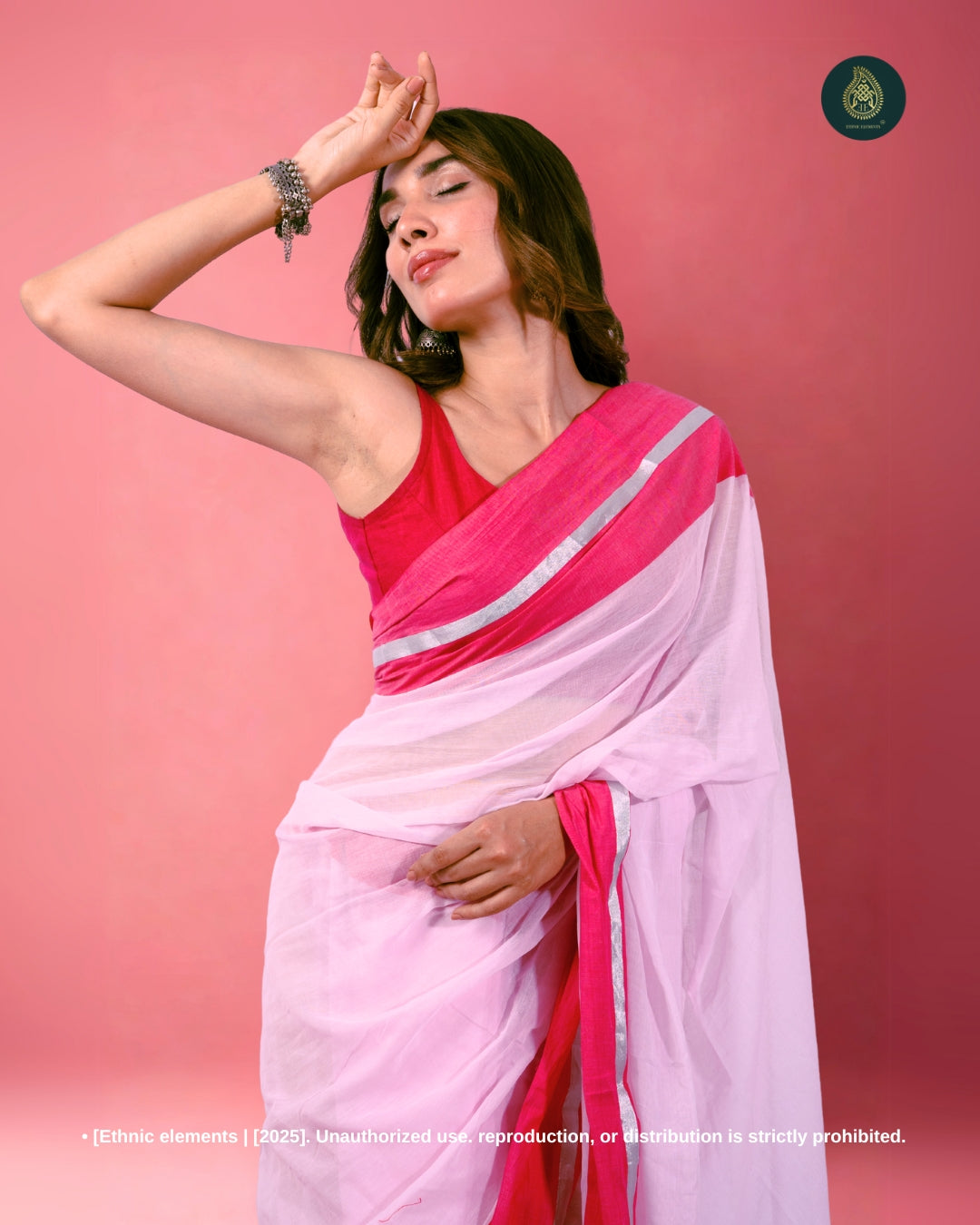 Mul Cotton Saree with Contrast Border Zari Aura - Blush Pink Mist