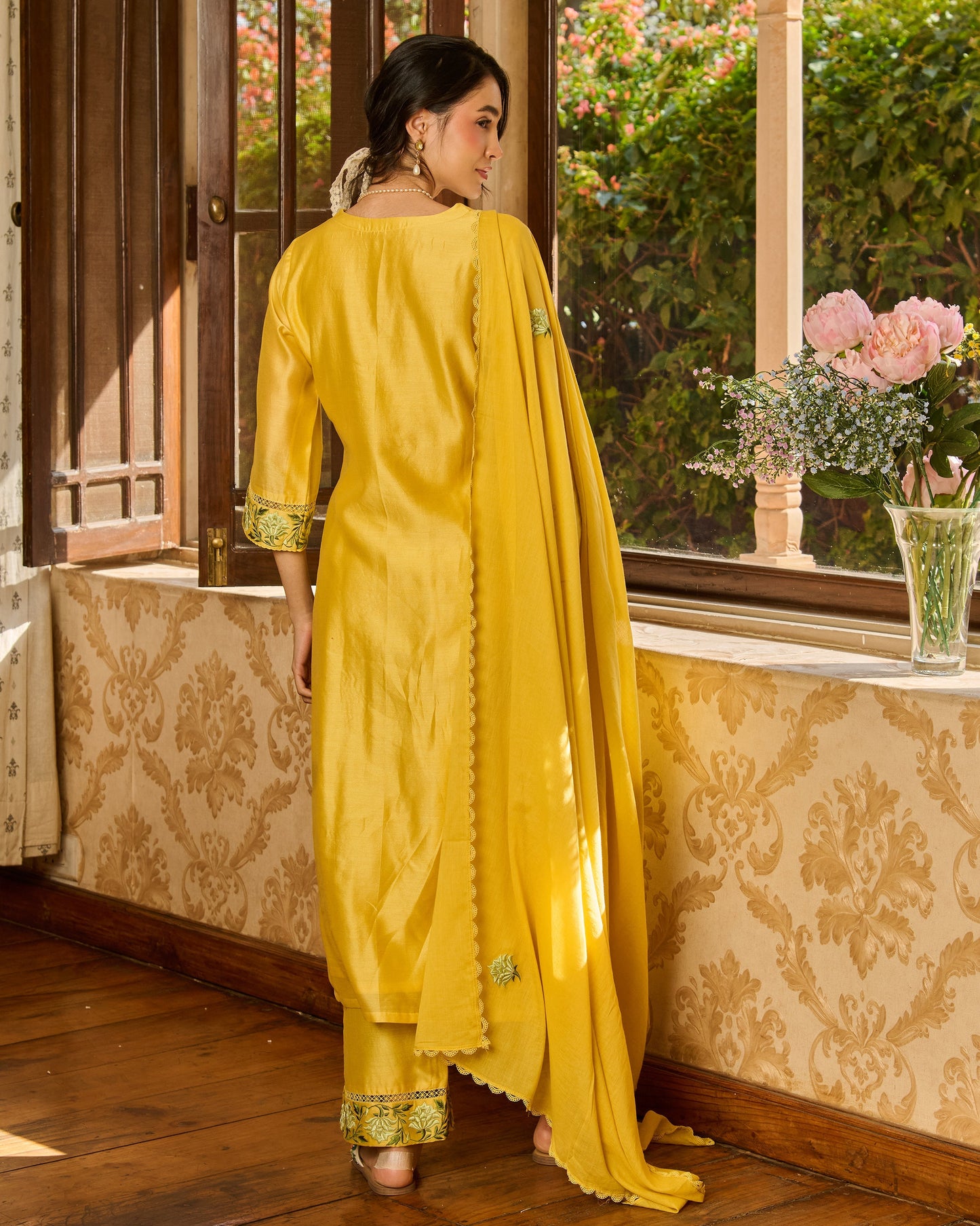 Limo Yellow Embroidered Chanderi Suit Set