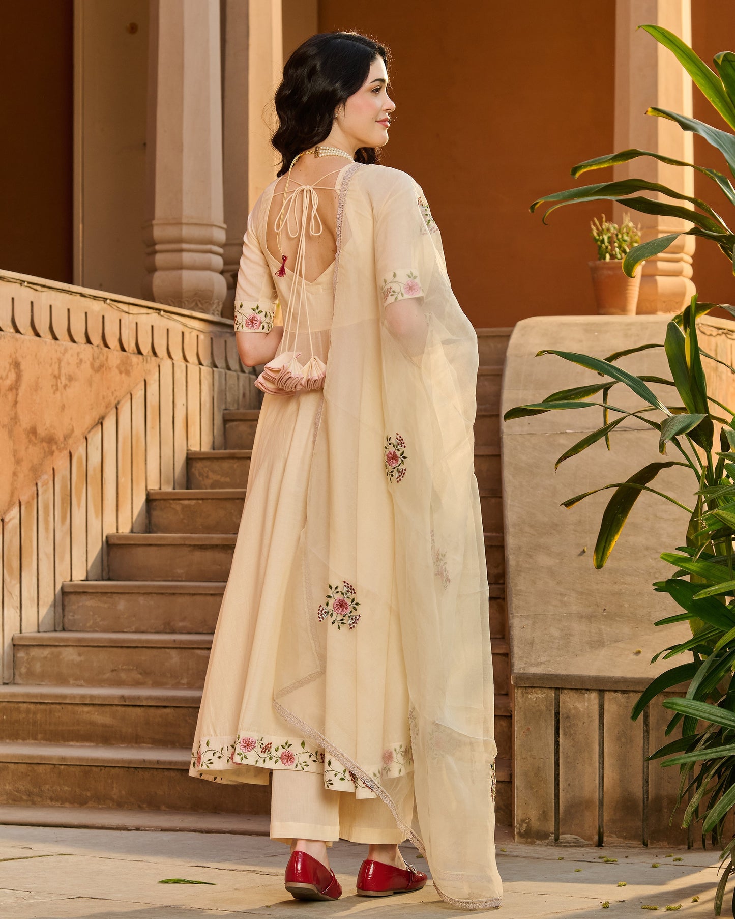 Nazra Cream Embroidered Cotton Suit Set