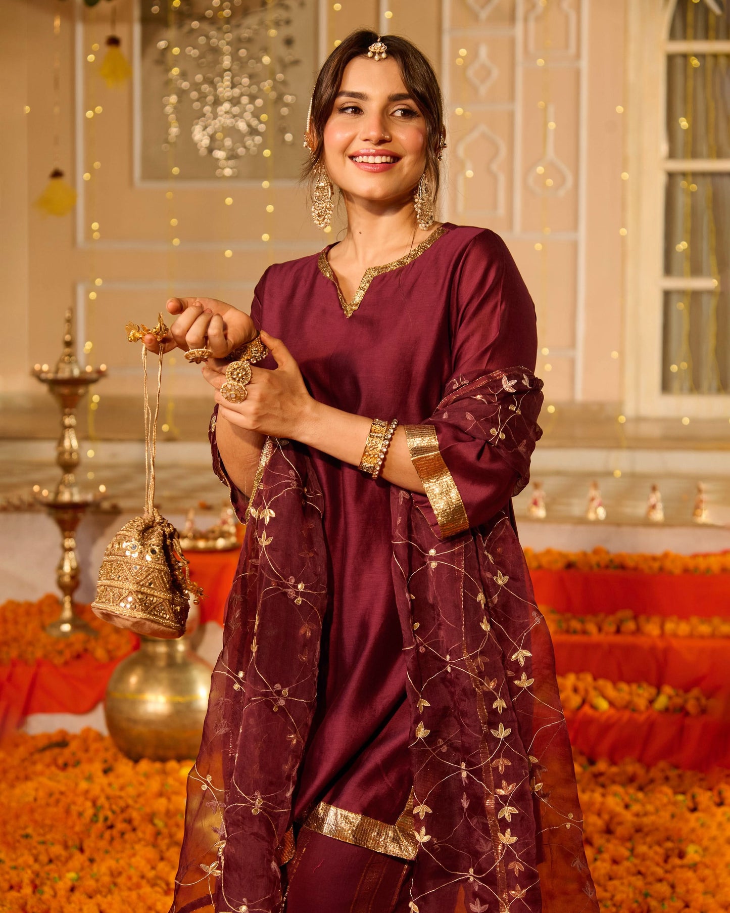 Smita Plum Solid Chanderi Suit Set
