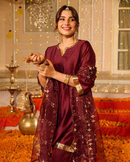 Smita Plum Solid Chanderi Suit Set