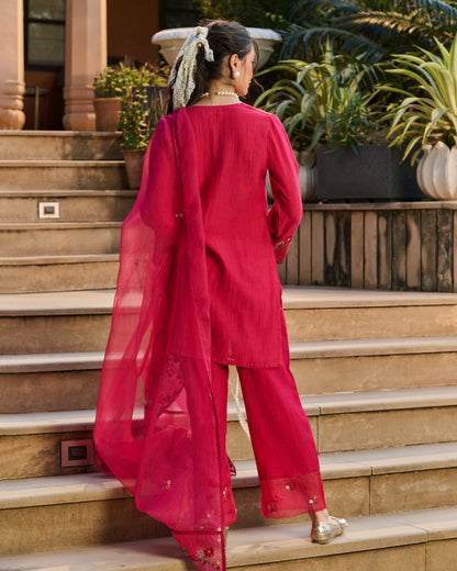 Taru Pink Embroidered Chanderi Suit Set