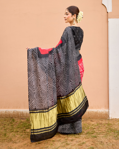 Rate Black Gajji Silk Bandhej Saree