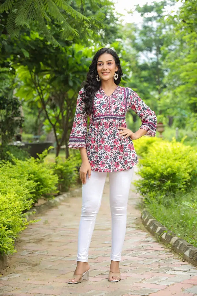 Women Pink Cotton Empire Top