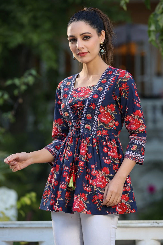 Floral Printed Empire Cotton Tops
