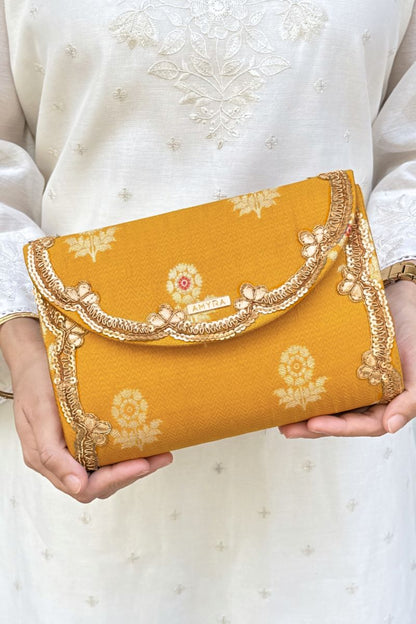 Bahaar Pure Silk Flapover Clutch - Yellow