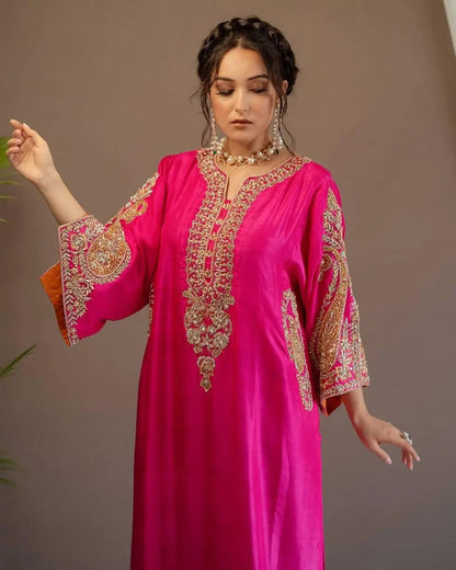 Heavy Chinon Sequence Embroidery work Kurti Palazzo Set (Stitched) - Premium  from Ethenika.com  - Just INR 2990! Shop now at Ethenika.com 