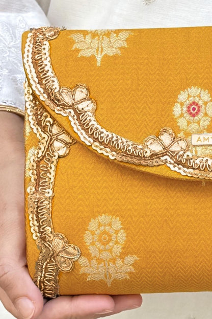 Bahaar Pure Silk Flapover Clutch - Yellow