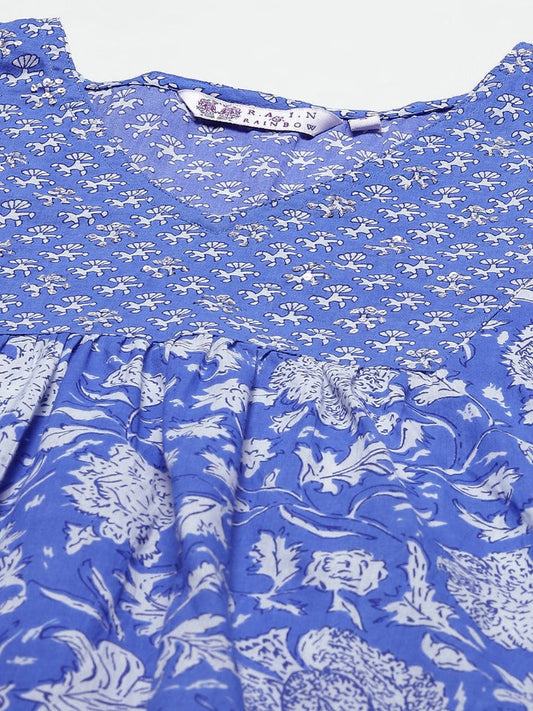 Women Blue Ethnic Motifs Printed Pure Cotton A line Kurta