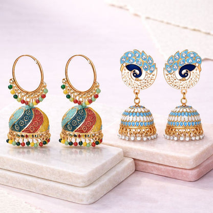 The Bloom Set| Value Set| Oxidised Jhumka Earrings| Ethnic Jhumki Collection for Women and Girls