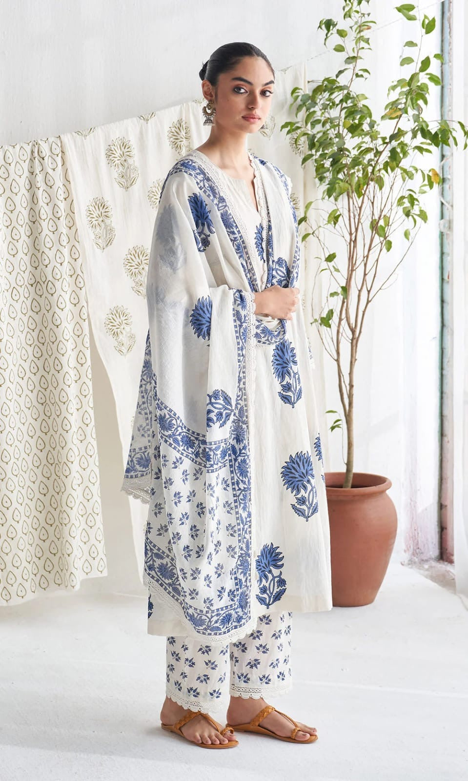 Pure Cotton Summer Special Kalamkari Work Kurta Pant Dupatta Set